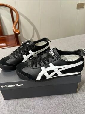 Onitsuka Tiger by Asics Black with White Stripes Low-Top Sneakers